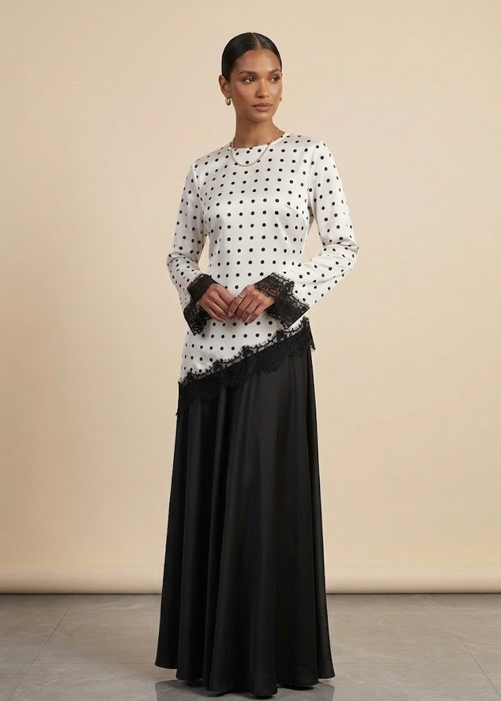 Aneezah Polka Dot Lace-Trim Asymmetric Tunic Top