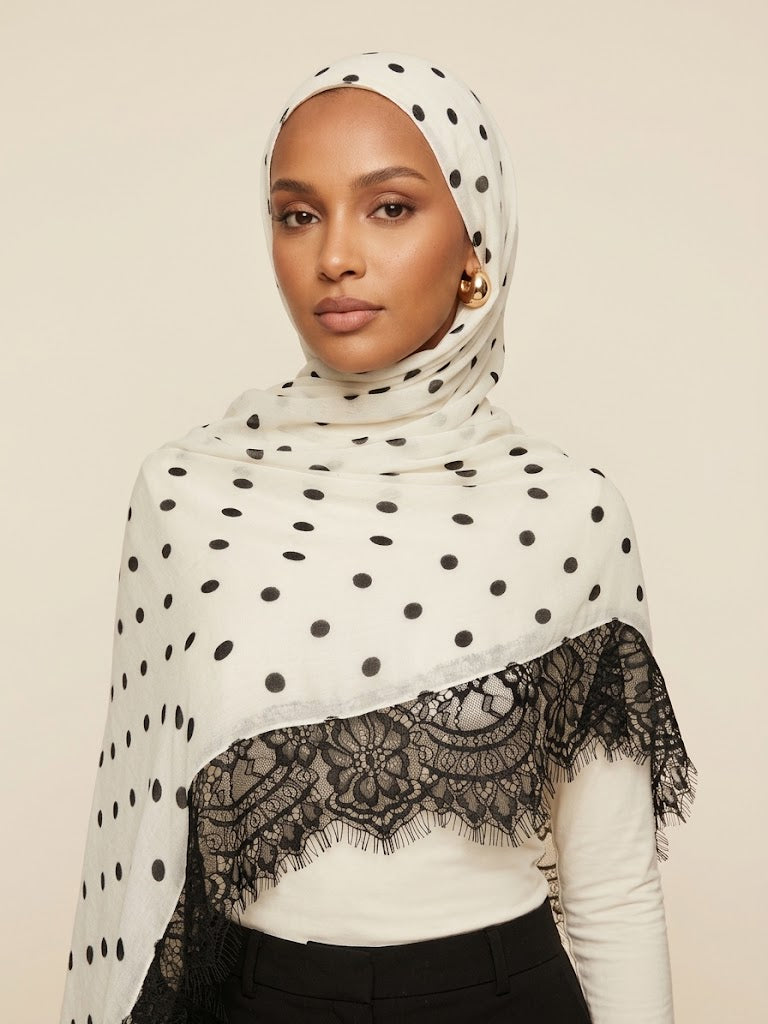 Ivory Polka dot Lace Modal Hijab