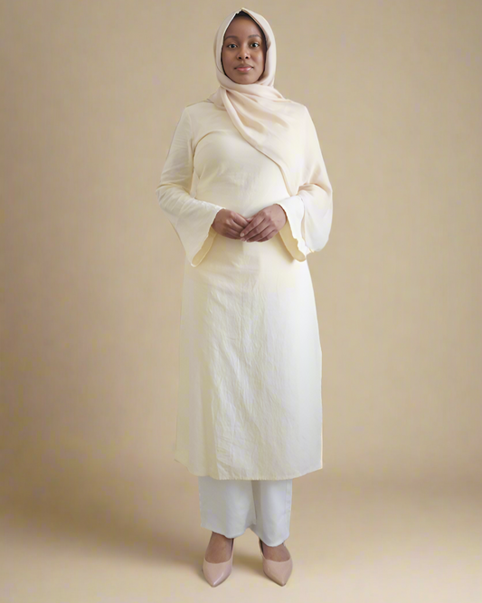 Hanam linen-look long top with slits