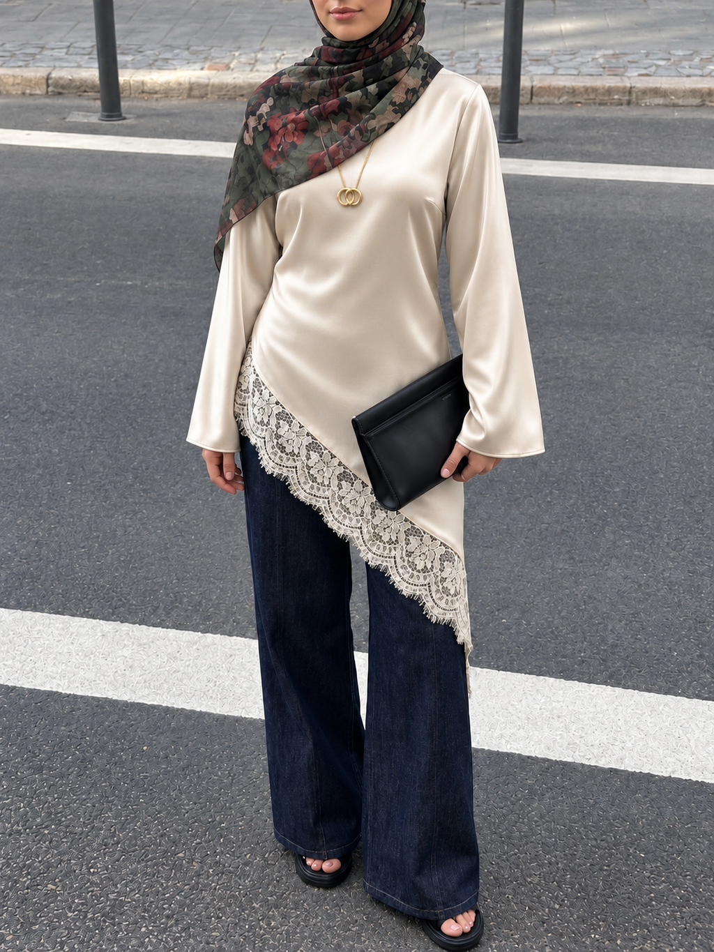 Awatif Wide Lace Asymmetric Tunic (4 colors)