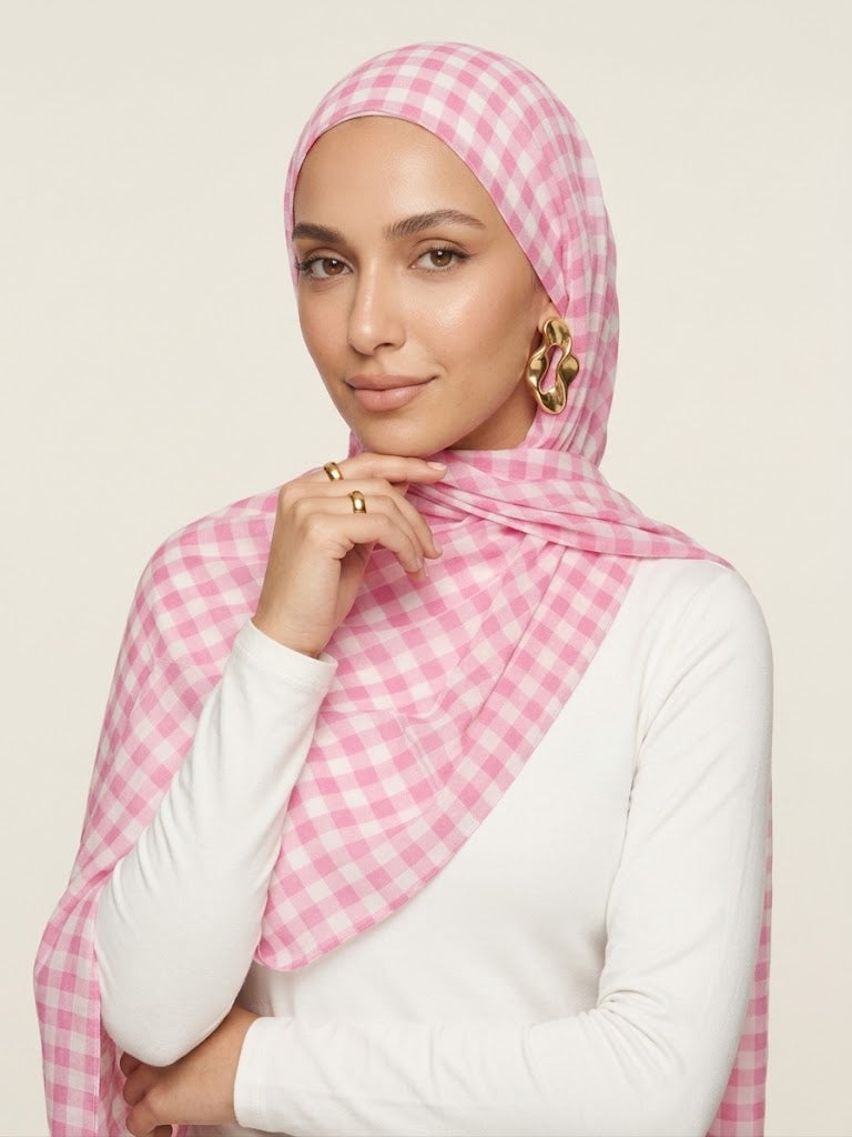 Blush Gingham Modal Hijab