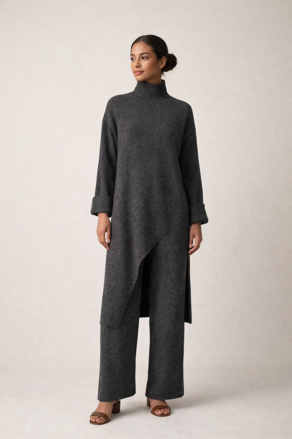 Badiyah Asymmetrical Sweater Two-Piece Set (3 Colors)