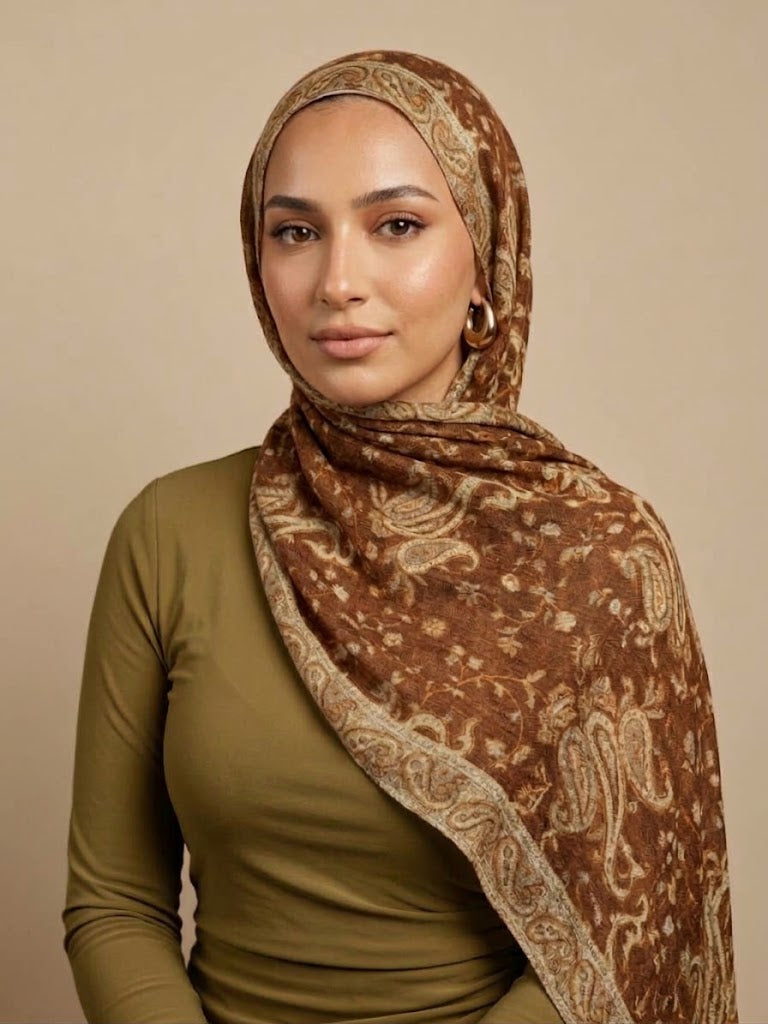 Caramel Paisley Pashmina inspired Modal Hijab