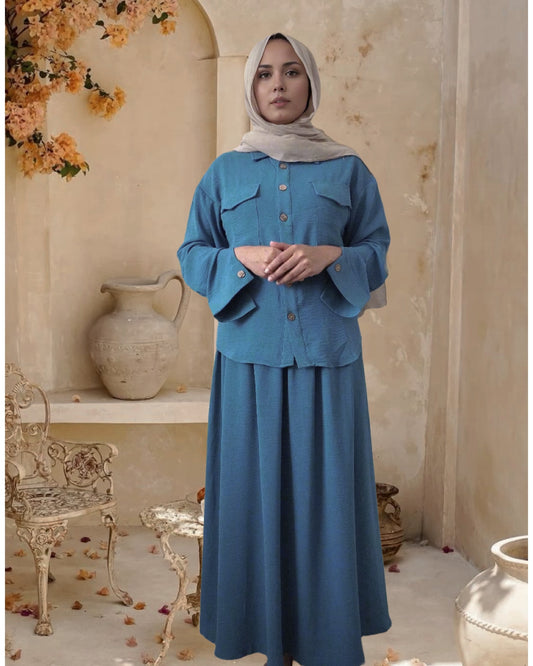 Jahanara Long Sleeve Shirt and Skirts Set (2 Colors)