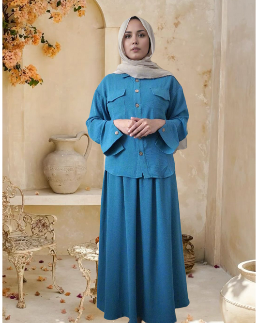 Jahanara Long Sleeve Shirt and Skirts Set (2 Colors)