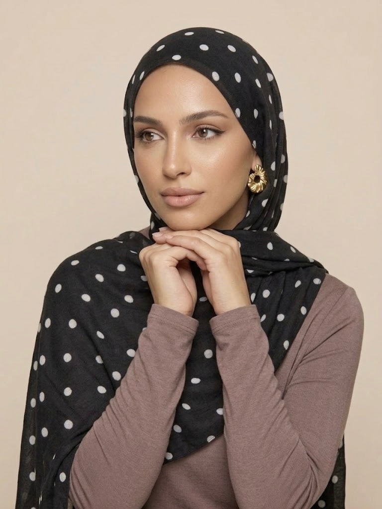 Charcoal Polka dot Soft Modal Hijab