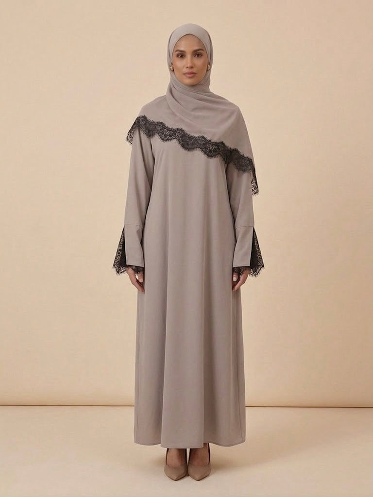 Mashmool Lace  Abaya With Matching Hijab