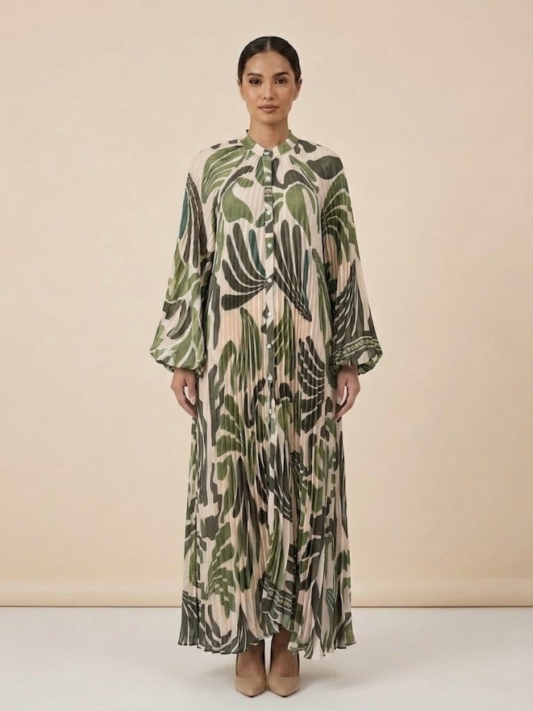 Narmin Plisse Maxi Shirt Dress