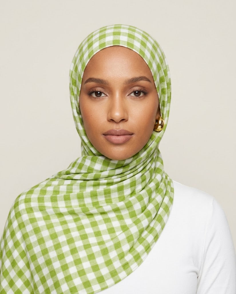 Pistachio Gingham Modal Hijab