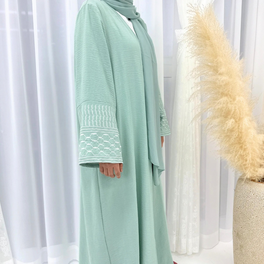 Keffiyeh inspired sleeved Kimono Abaya - Sage