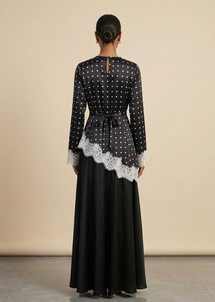 Aneezah Polka Dot Lace-Trim Asymmetric Tunic Top