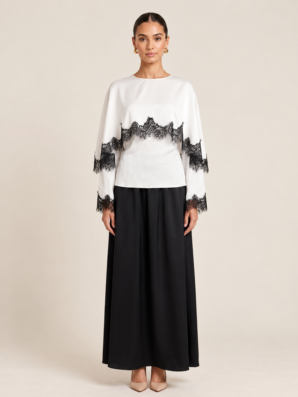 Nilofar Lace Cape Sleeve Top(2 Colors)