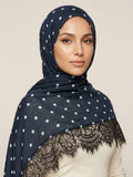 Navy Polka Dot Black Lace Modal Hijab