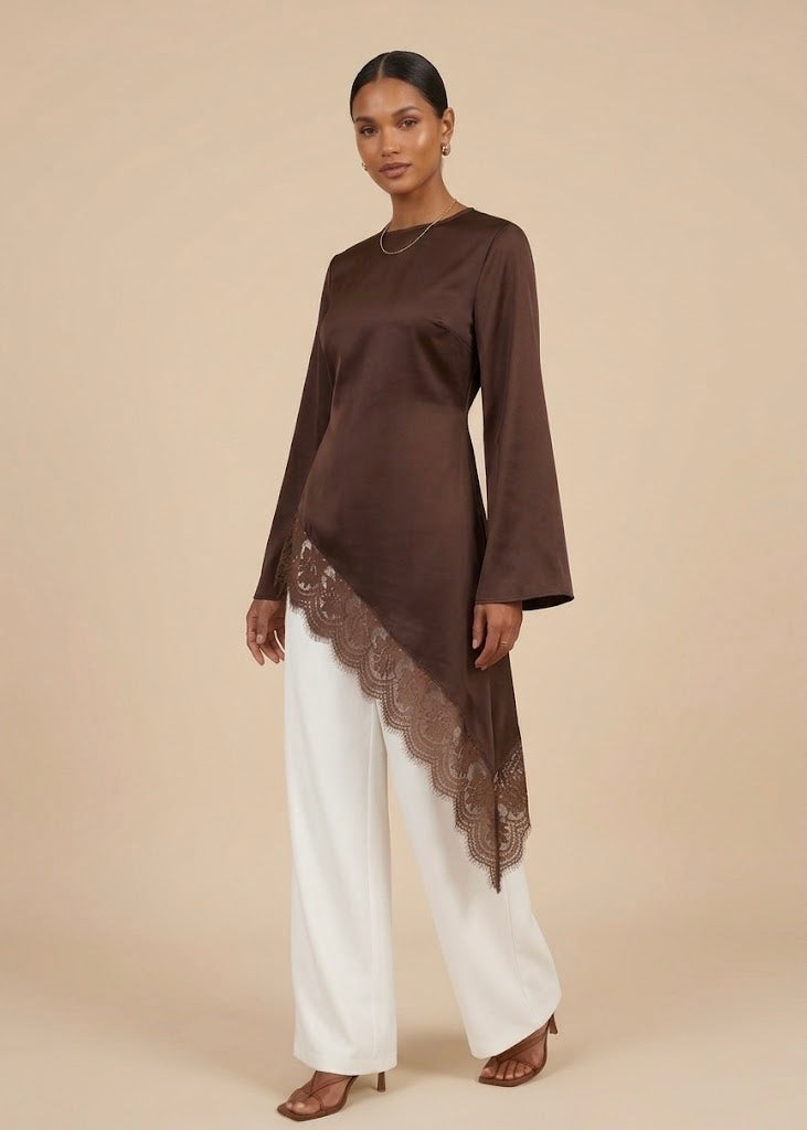 Awatif Wide Lace Asymmetric Tunic (4 colors)