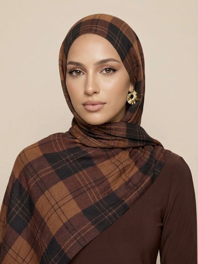 Espresso Plaid Modal Hijab