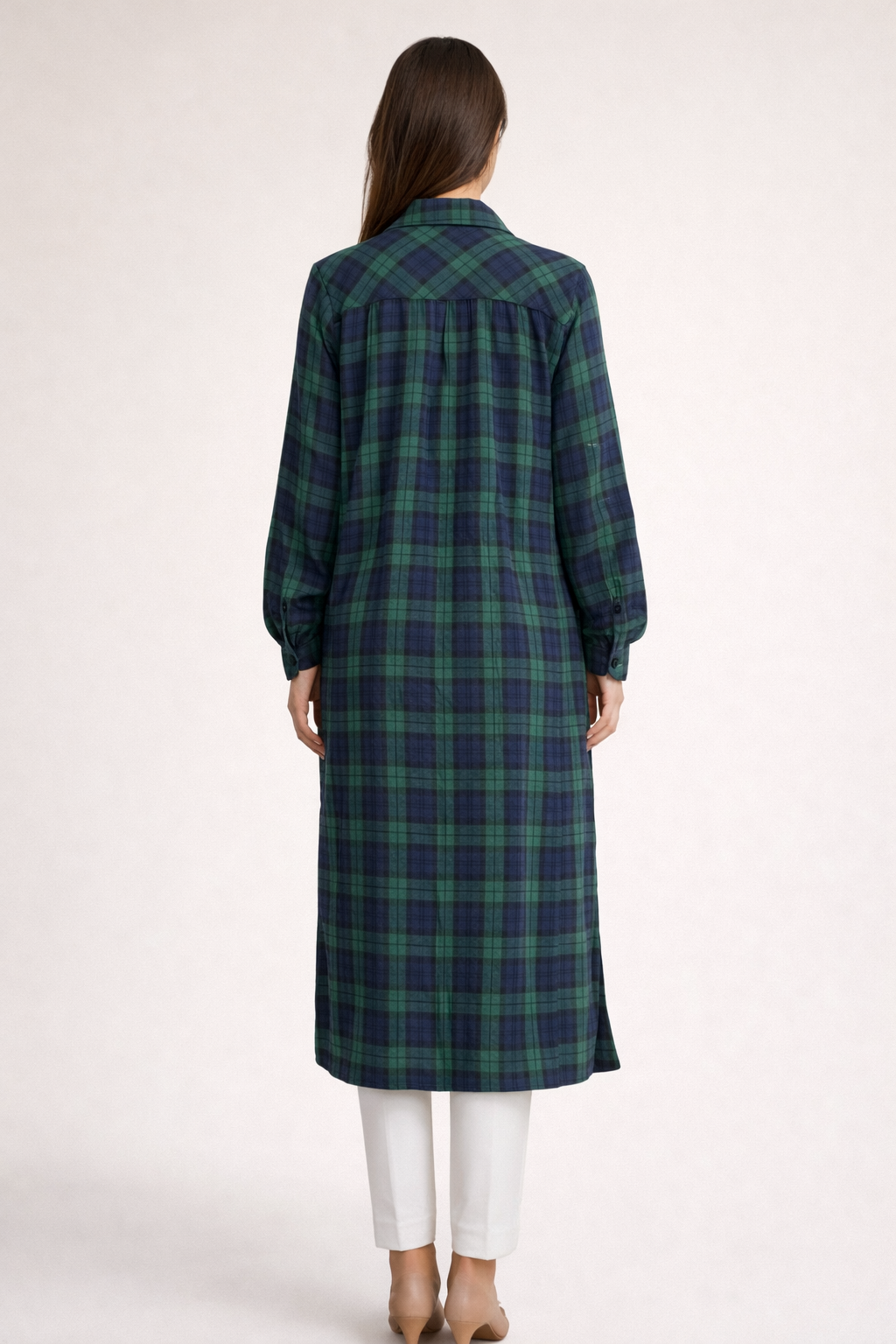 Bazla Plaid Button-Down Long Shirt Tunic (2 Colors)