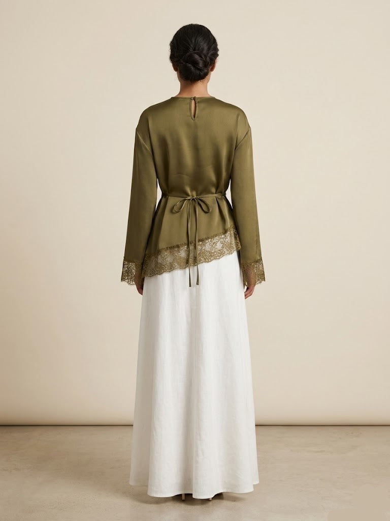 Velour Asymmetrical Lace Top - Burnt Olive