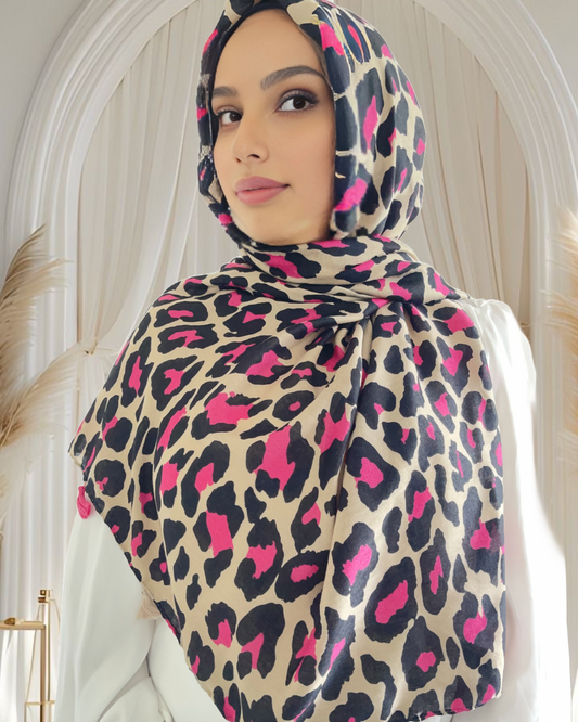 Rose red leopard print hijab