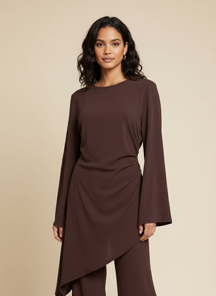 Hanan Asymmetric Ruched Two-Piece Set (5 Colors)