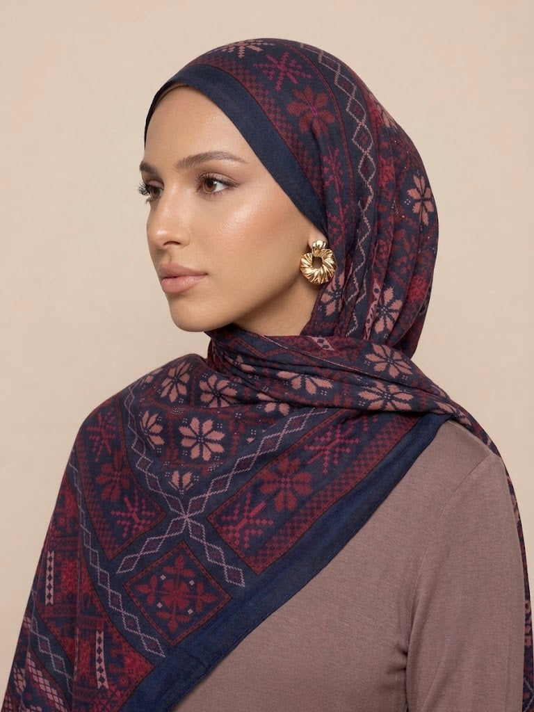 Midnight & Merlot Motif Modal Hijab