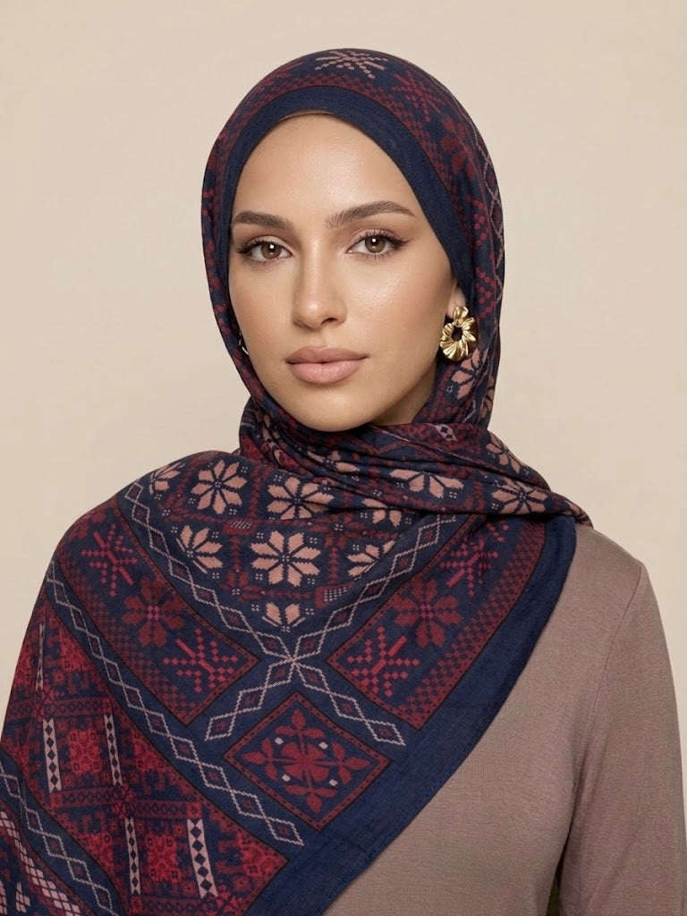 Midnight & Merlot Motif Modal Hijab