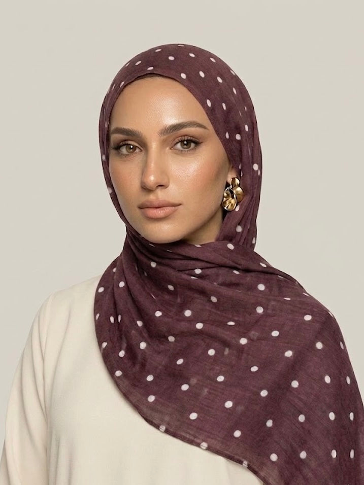 Burgundy brown Polka dot Print Modal Hijab