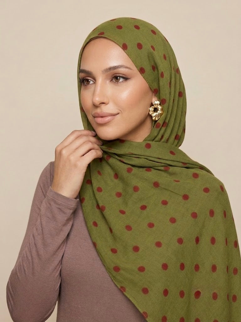 Olive Berry Polka dot Soft Modal Hijab