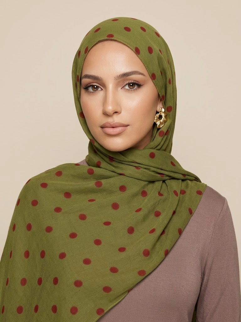 Olive Berry Polka dot Soft Modal Hijab