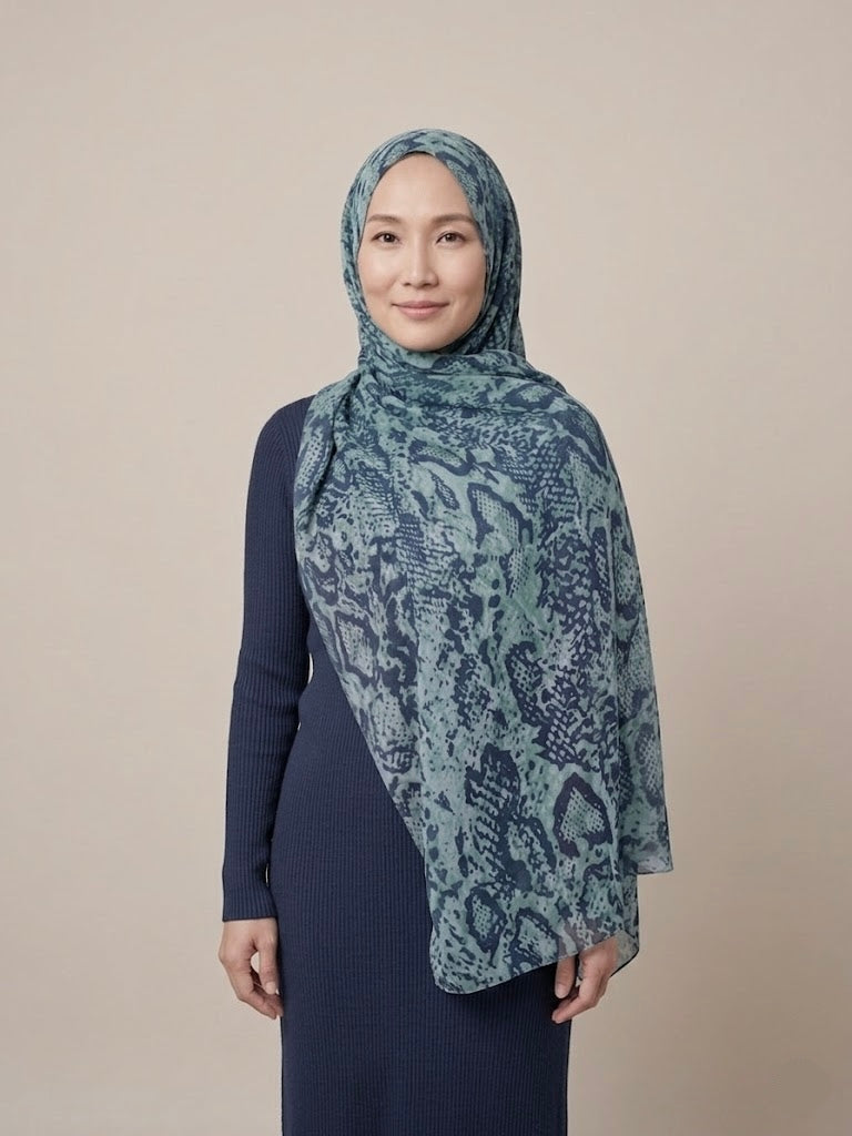 Snake print Modal Hijab- Sea Green