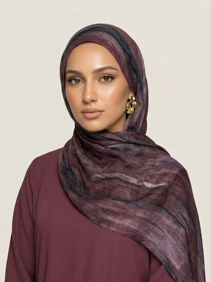 Aged Plum Bark print Modal Hijab