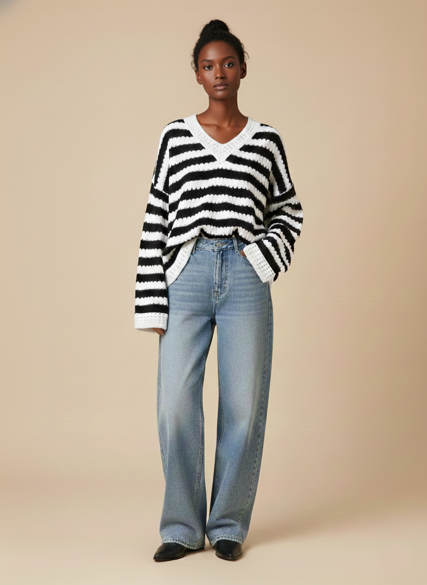 Ghusun Stripe Knit Pullover Top(2 Colors)