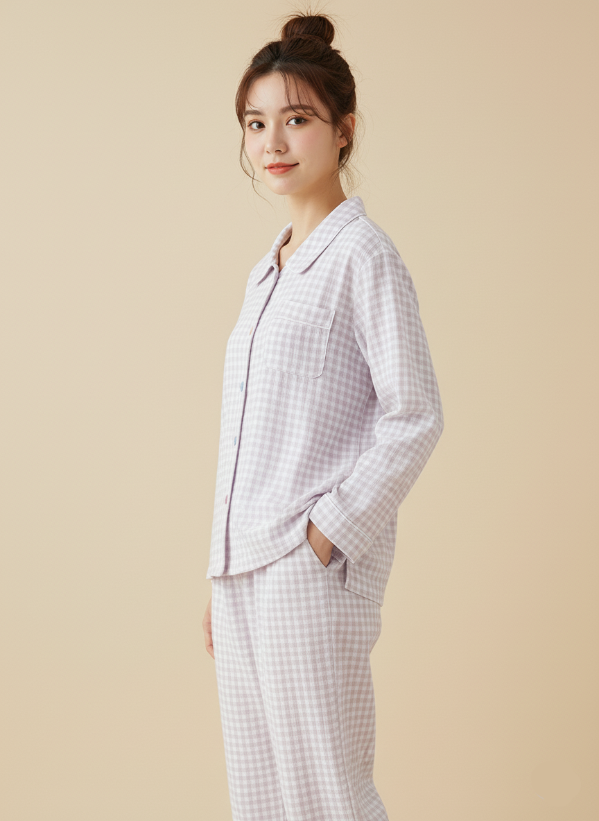 Soft Gingham Cotton Lounge Set