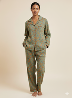 Ayla Leaf Print Cotton Pajama Set (2 Colors)