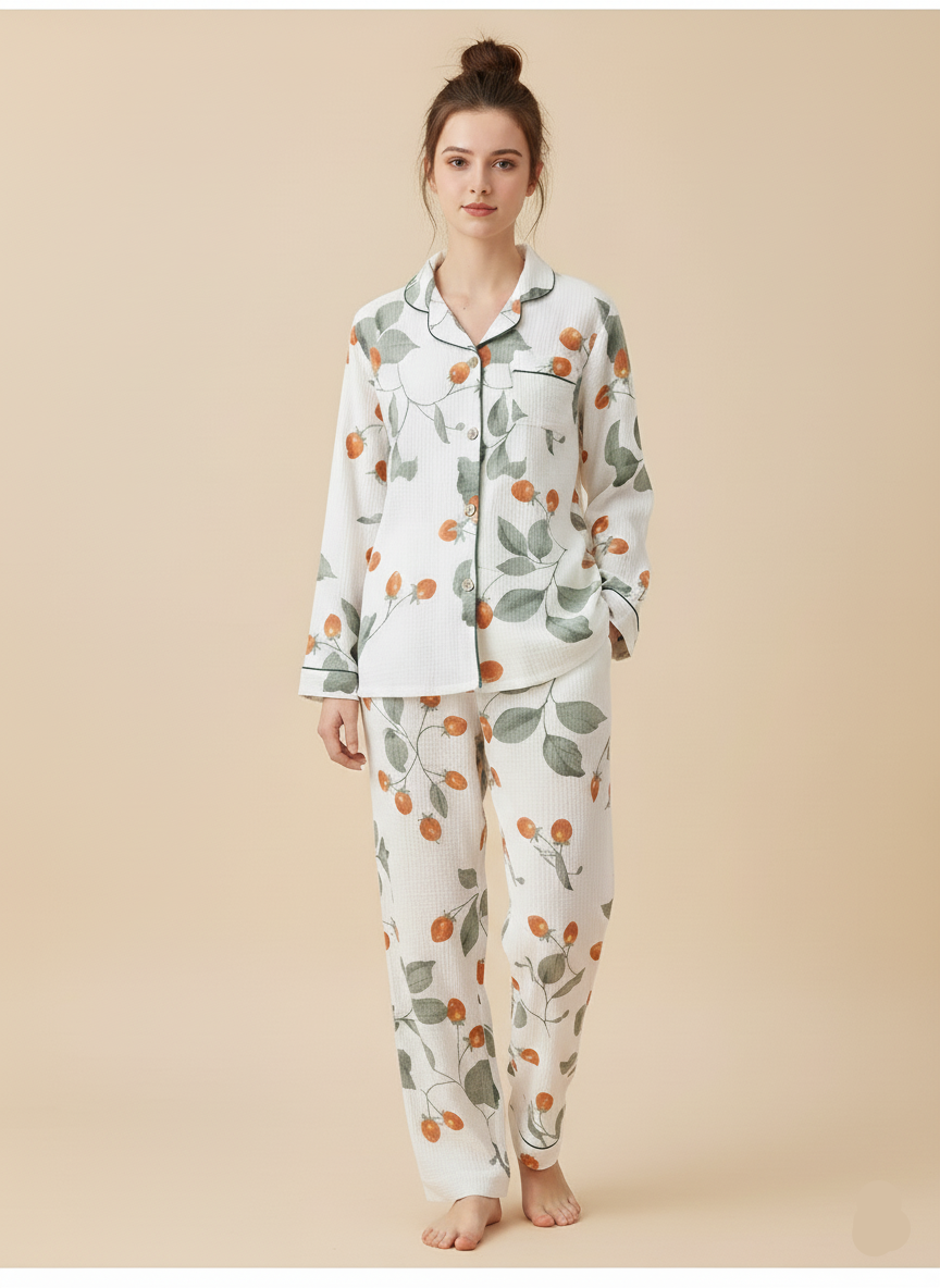 Orange blossom cotton PJ set