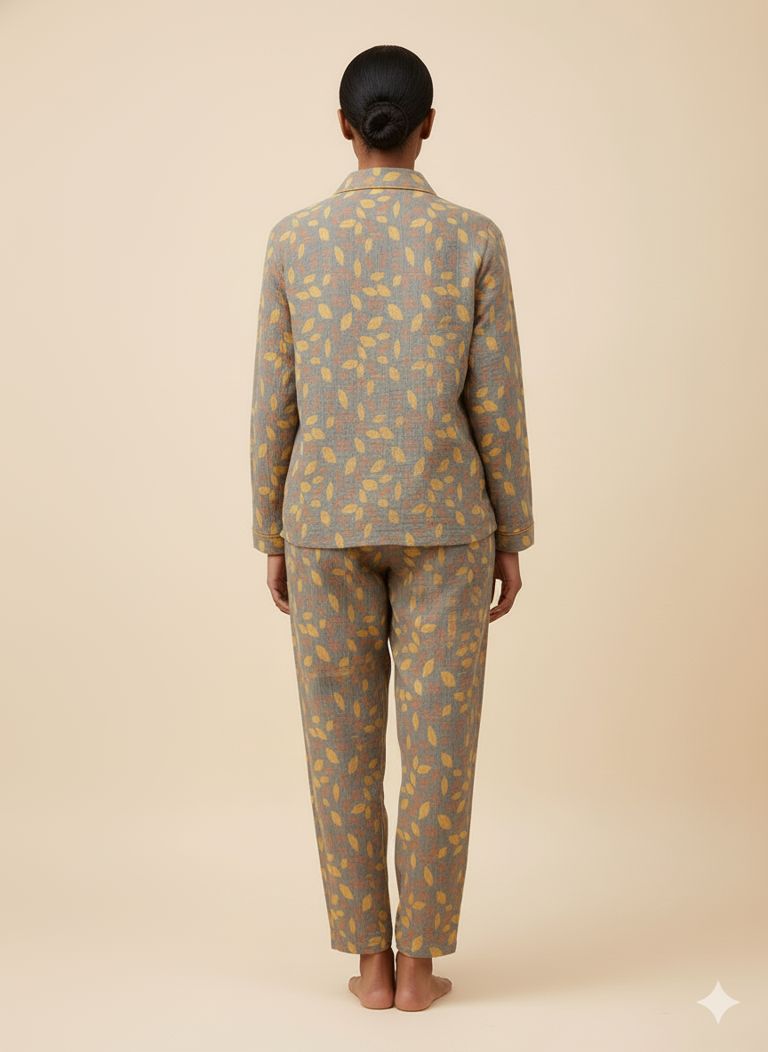 Ayla Leaf Print Cotton Pajama Set (2 Colors)