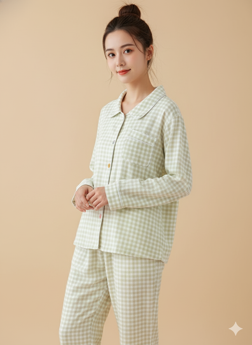 Soft Gingham Cotton Lounge Set