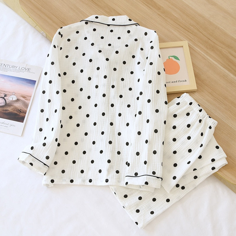 White -Black polka dot Pajamas Set