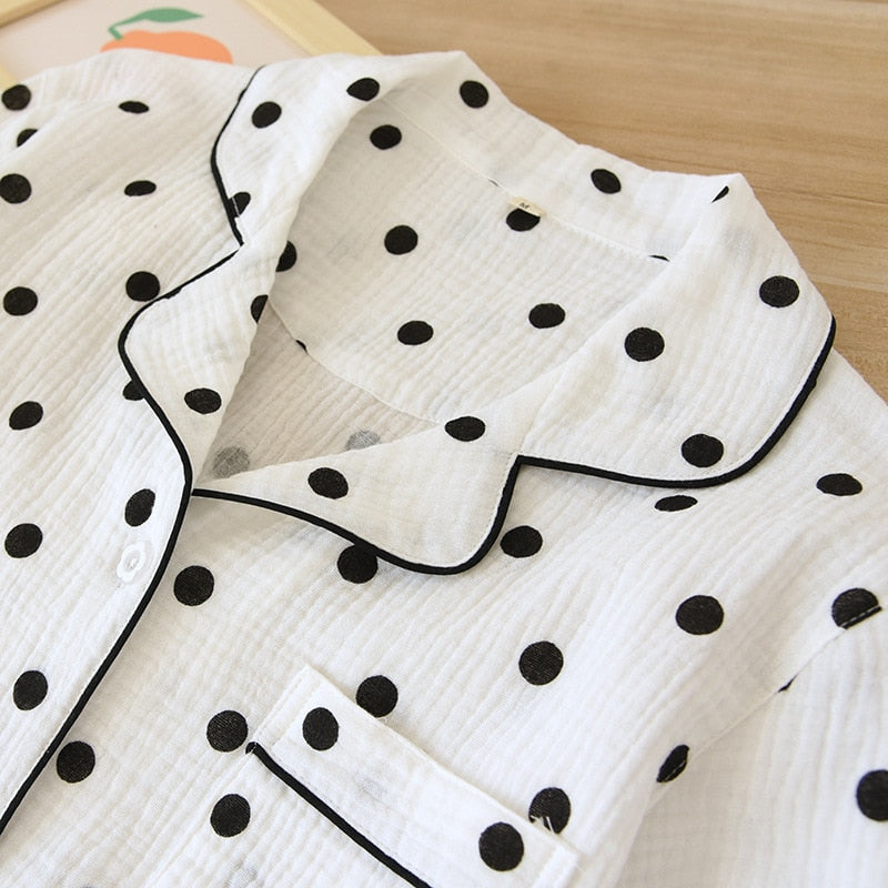 White -Black polka dot Pajamas Set