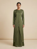 Maznah Satin Button Long top and skirt Two Piece Set