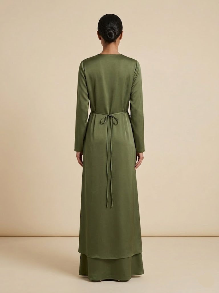 Maznah Satin Button Long top and skirt Two Piece Set