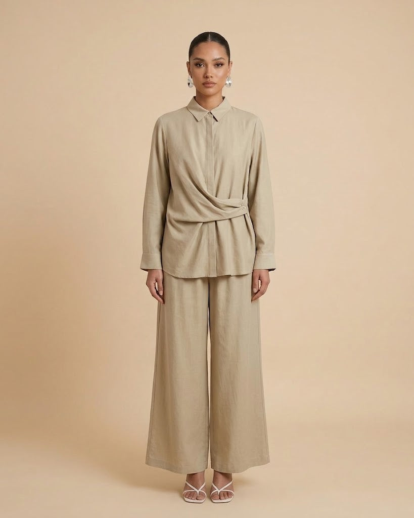 Zoreed Twisted Wrap Shirt & Wide-Leg pants set