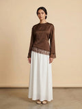 Velour Asymmetrical Lace Top - Chocolate