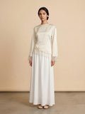 Velour Asymmetrical Lace Top - Ecru
