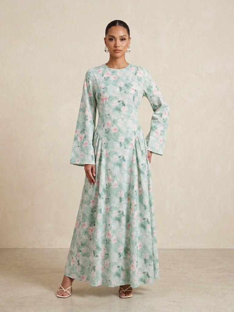 Mohsana Cotton Floral Lace-Up Dress (2 colors)