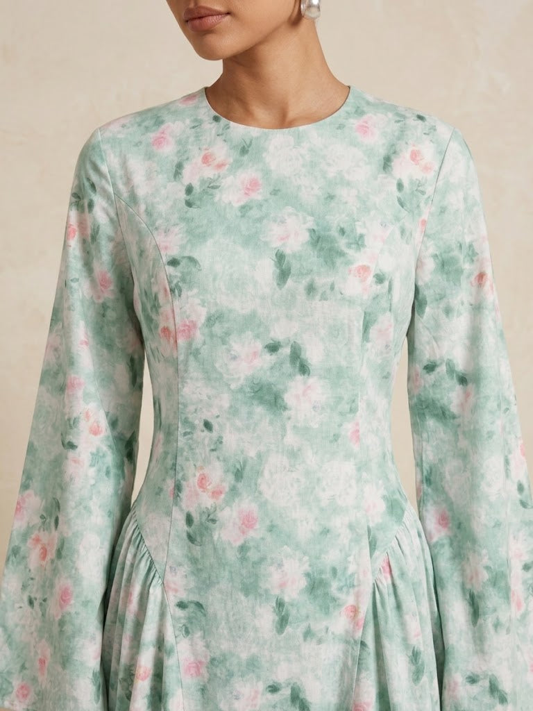 Mohsana Cotton Floral Lace-Up Dress (2 colors)