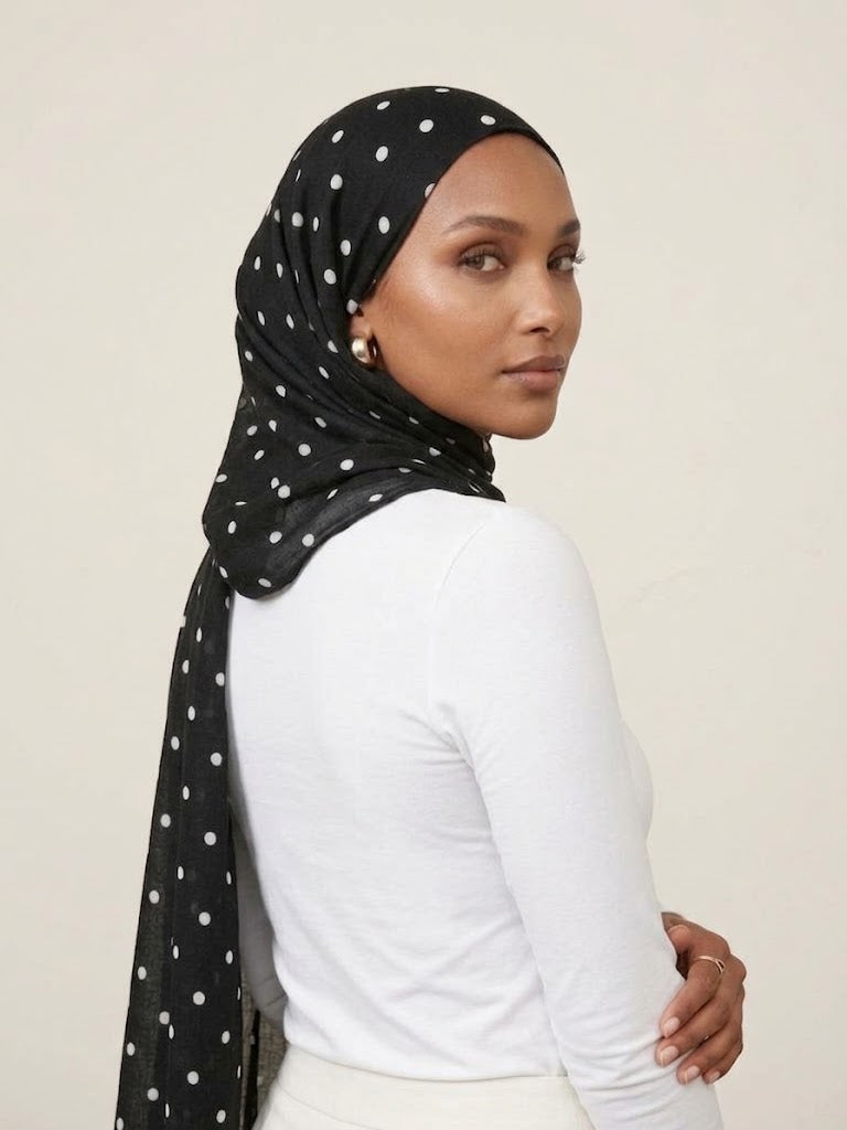 Midnight Noir Polka Modal Hijab