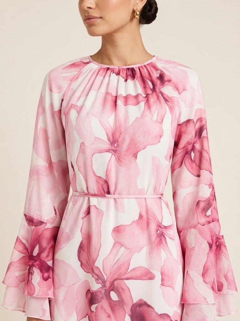 Aimen Watercolor Bloom Tiered-Sleeve Maxi Dress(7 Colors)