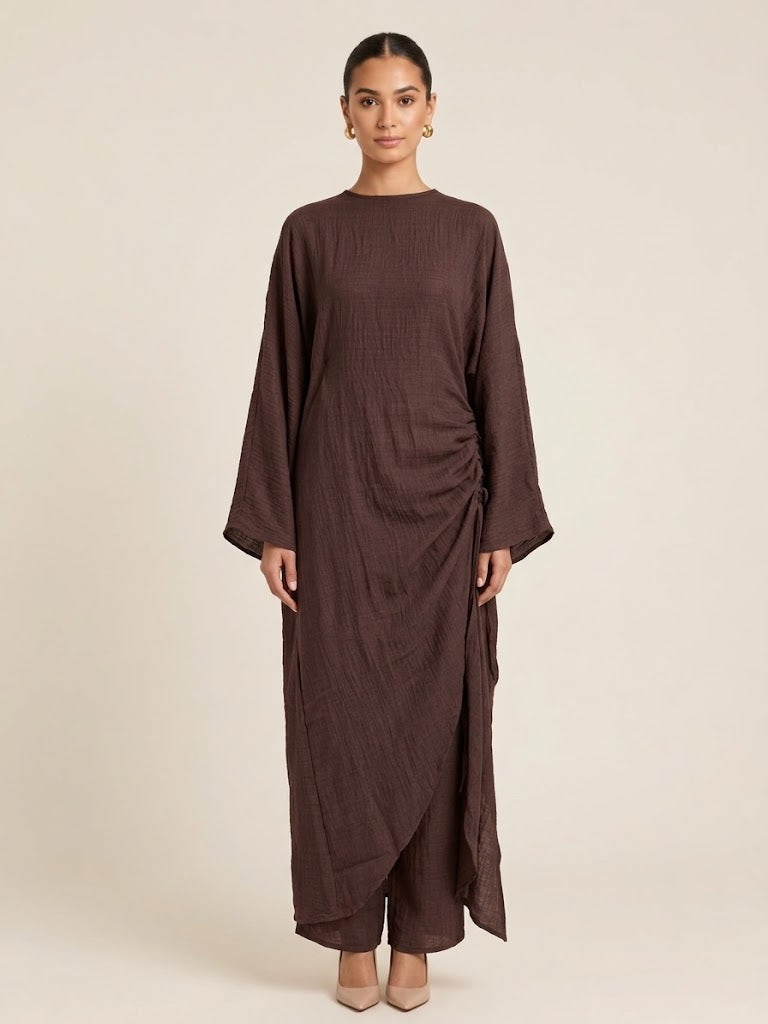 Muzaina Ruched Inner tie Tunic & Wide-Leg Co-ord Set