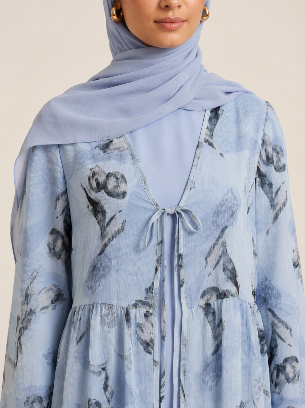 Botanical Bloom Tiered Abaya with long sleeve inner Set