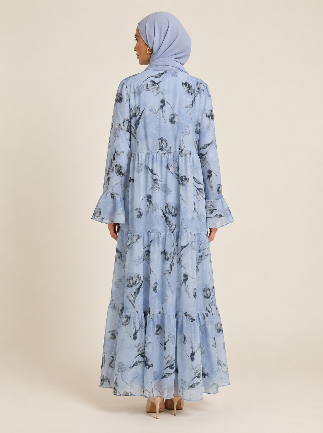 Botanical Bloom Tiered Abaya with long sleeve inner Set